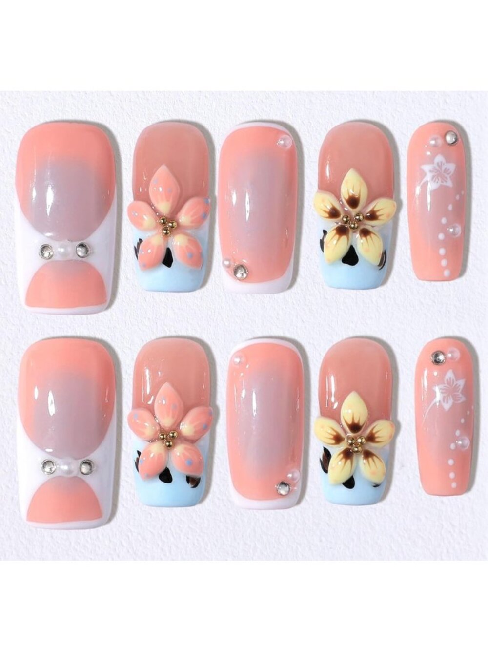 Handmade Medium Square Acrylic Press-On Nails Set - 10PCS, Perfect for Nail Art